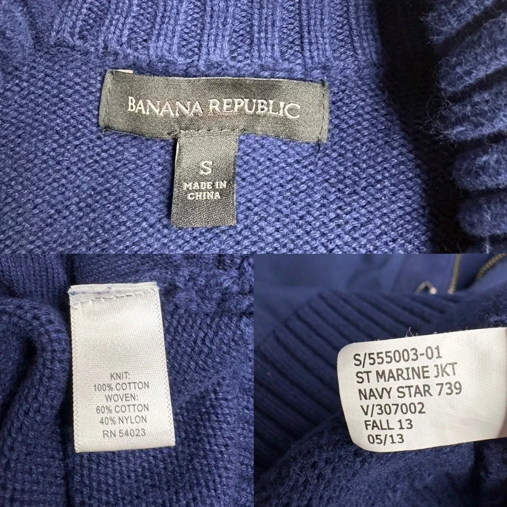 Banana Republic Men's Marine CoJacket Navy Snap Front Utility Cardigan Cotton